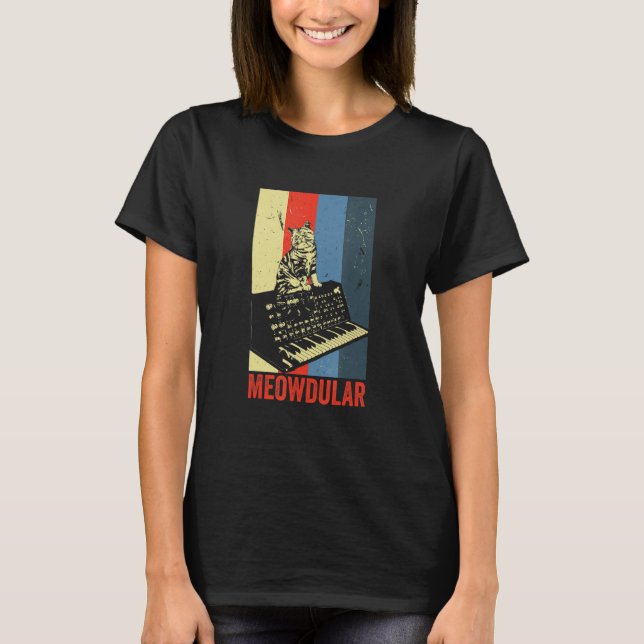 Meowdular Cat Musical Instrument Modular Synthesiz T-Shirt (Front)