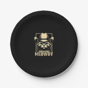 Meowdy Cat Cowboy Cowgirl Meow Howdy Halloween Cos Paper Plate