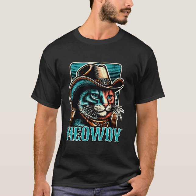 Meowdy Cat Cowboy Cowgirl Meow Howdy Halloween Cos T-Shirt (Front)