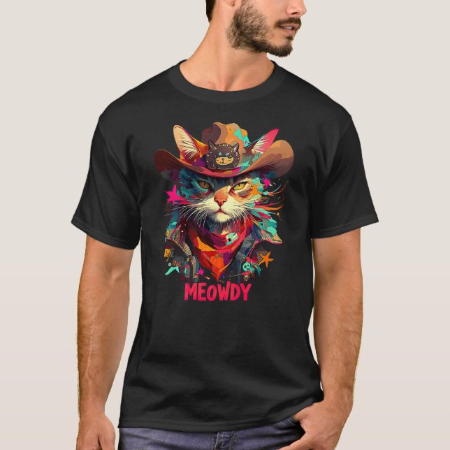 Meowdy Cat, Cowboy Kitten, Country Music T-Shirt (Front)