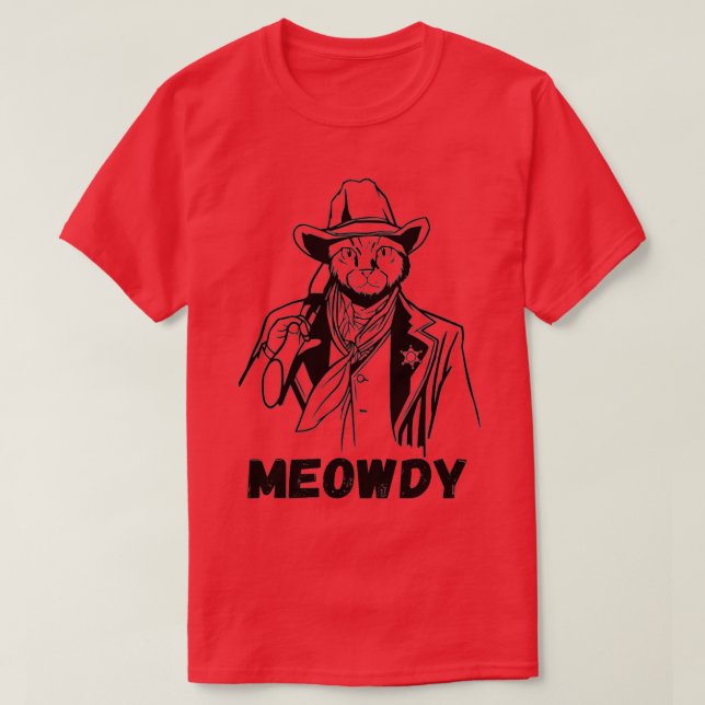 Meowdy Cat Funny Mashup Between Meow and Howdy  (2 T-Shirt (Design Front)