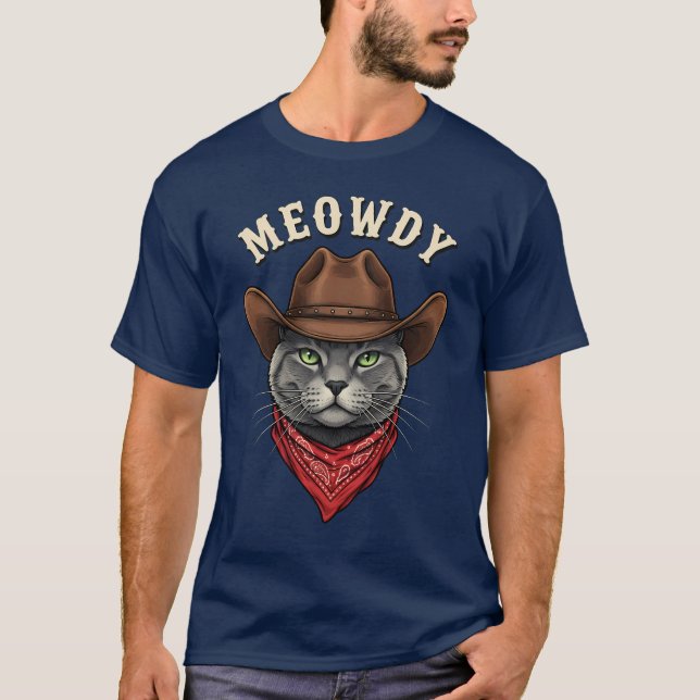 Meowdy Cowboy Cat Western Funny Cowpoke Kitty T-Shirt (Front)