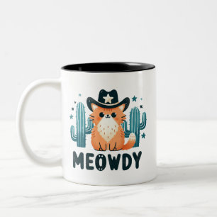 Meowdy cowboy Hat Cactus cat Two-Tone Coffee Mug