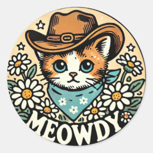 Meowdy Cowboy Kitty Cat                            Classic Round Sticker