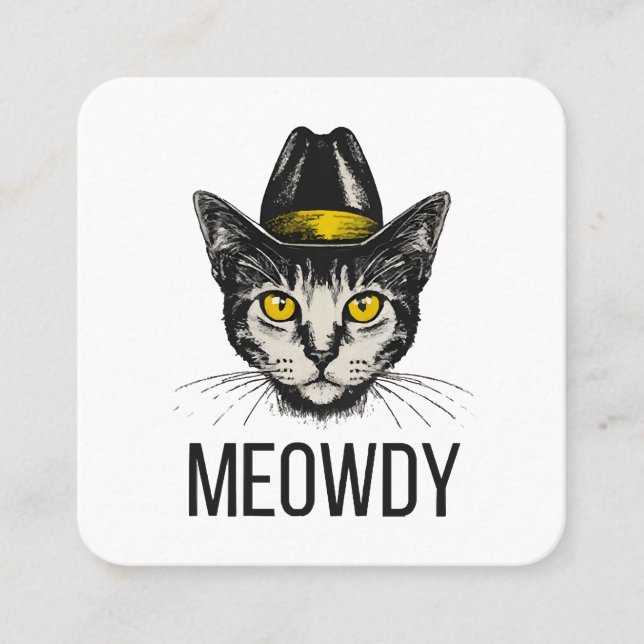 Meowdy Funny Cat Square Business Card (Front)