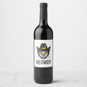 Meowdy Funny Cat Wine Label