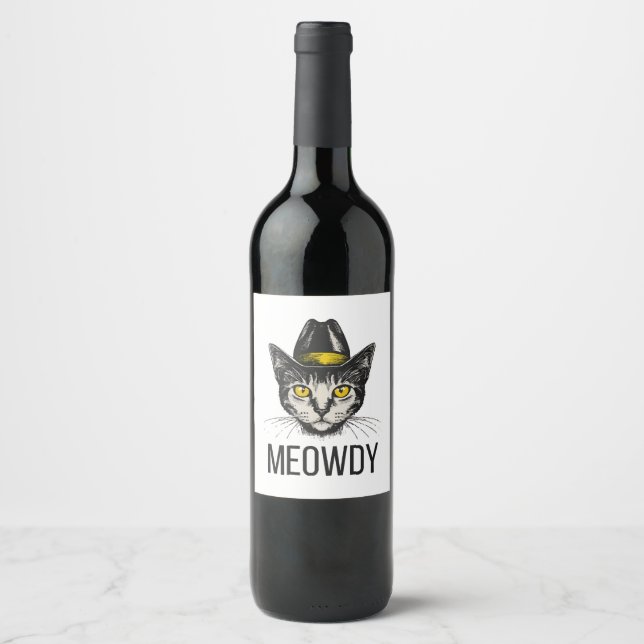 Meowdy Funny Cat Wine Label (Front)