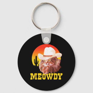 Meowdy! Funny Country Music Cat Cowboy Hat Vintage Key Ring