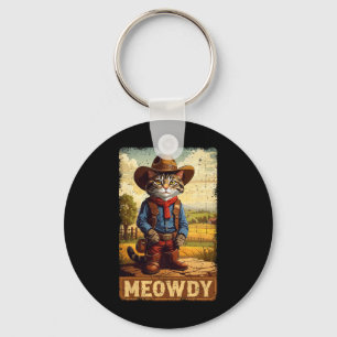 Meowdy Funny Country Side Cat Hat Vintage Cowboy C Key Ring