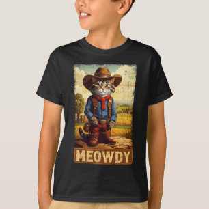 Meowdy Funny Country Side Cat Hat Vintage Cowboy C T-Shirt