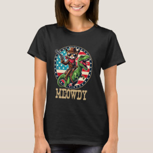 Meowdy Funny Western Cowboy Cat Riding T-Rex Outla T-Shirt