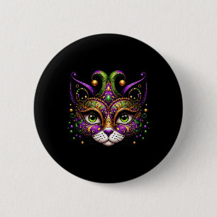 Meowdy Gras Cat Kitten Masquerade Mardi Gras Beads 6 Cm Round Badge