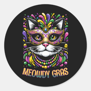 Meowdy Gras Cat Kitten Masquerade Mardi Gras Beads Classic Round Sticker