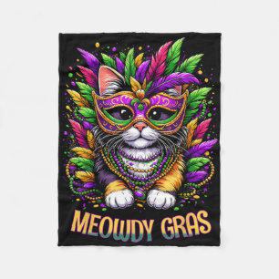 Meowdy Gras Cat Kitten Masquerade Mardi Gras Beads Fleece Blanket