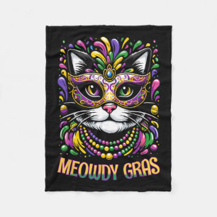 Meowdy Gras Cat Kitten Masquerade Mardi Gras Beads Fleece Blanket