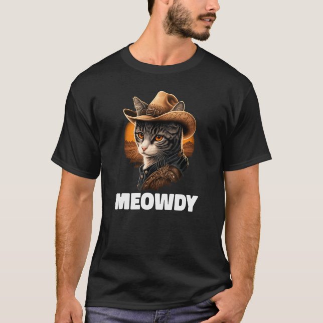 Meowdy  Mashup Of Meow And Howdy Country Music Cat T-Shirt (Front)