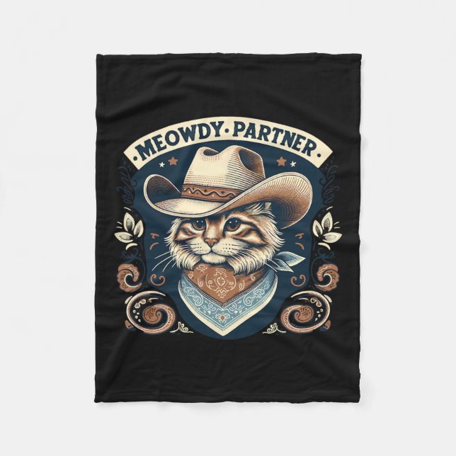 Meowdy Partner Cat Cowboy Hat Howdy Funny Country  Fleece Blanket (Front)