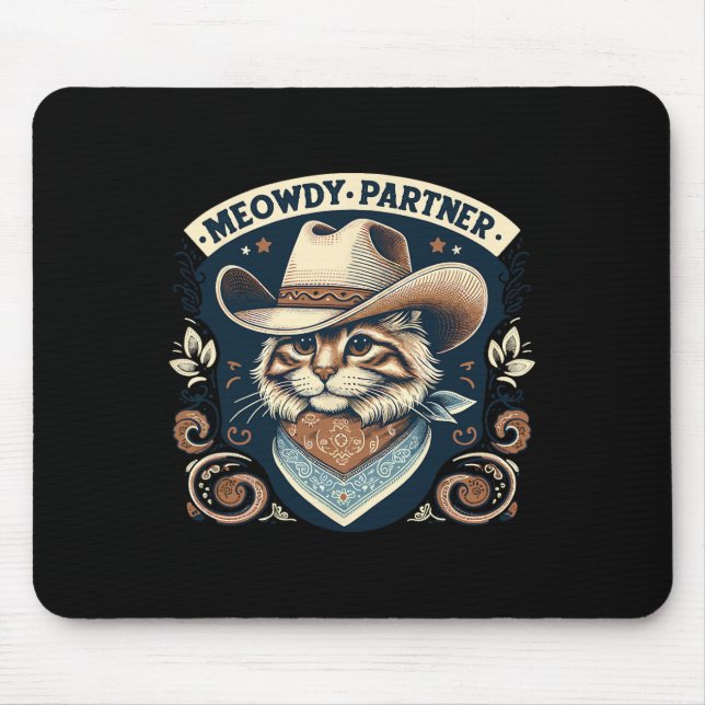 Meowdy Partner Cat Cowboy Hat Howdy Funny Country  Mouse Pad (Front)