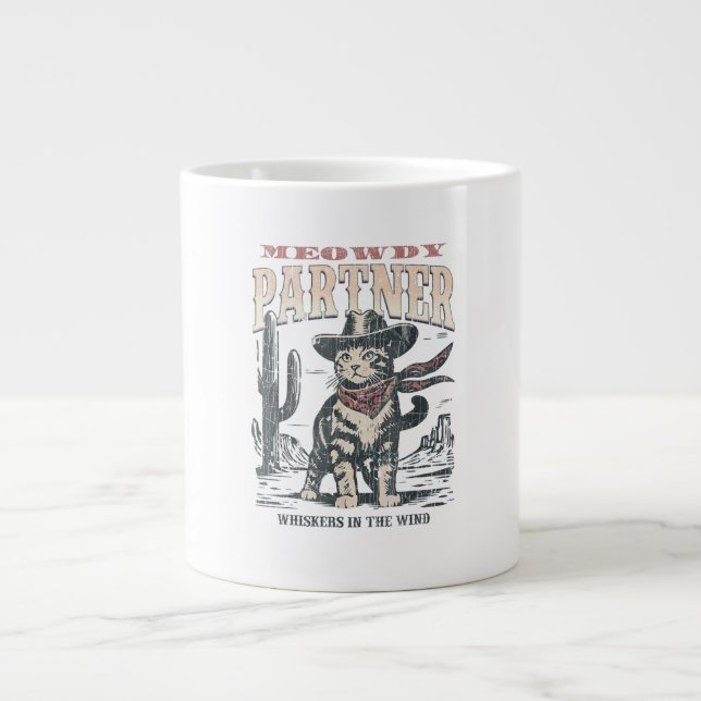 Meowdy Partner Cowboy Cat  Large Coffee Mug (Front)
