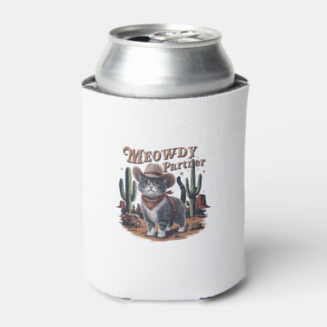 Meowdy Partner Cowboy Cat Vintage  Can Cooler (Can Front)