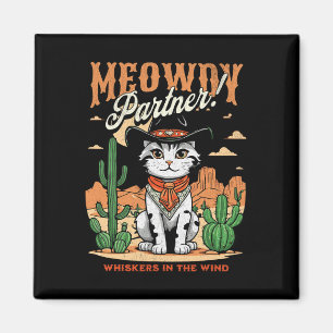 Meowdy Partner Cowboy Cat Vintage Cartoon Funny Magnet