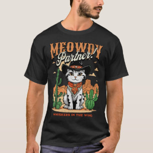 Meowdy Partner Cowboy Cat Vintage Cartoon Funny T-Shirt