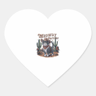 Meowdy Partner Cowboy Cat Vintage  Heart Sticker