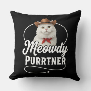 Meowdy Purrtner Funny Cat Cowboy Western Pun Desig Cushion