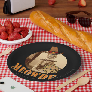Meowdy Texan Cat Cowboy Sheriff Personalized Paper Plate