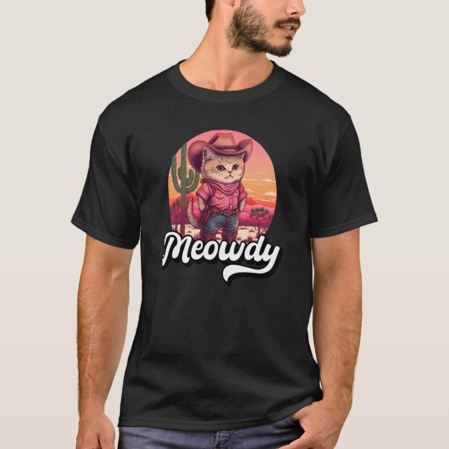 Meowdy Texas Cat Meme Country Music Cowgirl Cute C T-Shirt (Front)