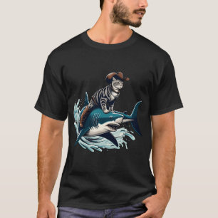 Meowdy Texas Cowboy Rodeo Cat Ride On Shark T-Shir T-Shirt