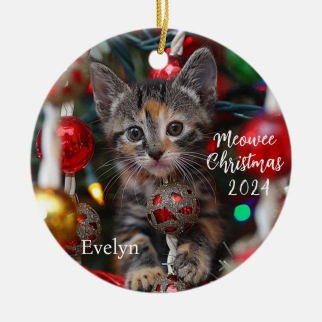 Meowed Christmas Kitten Personalised Ornament (Front)