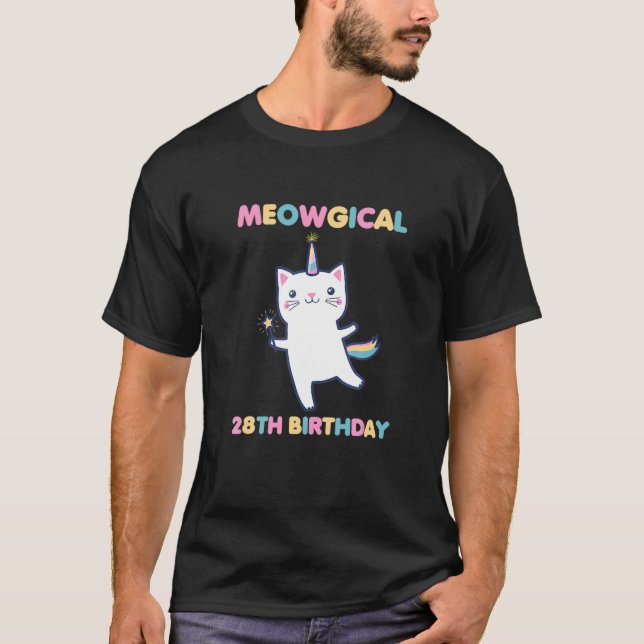 Meowgical 28H Birthday Kitty 28 Year Old  Cat T-Shirt (Front)