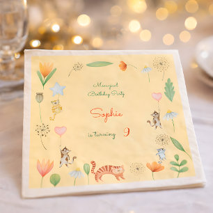 meowgical cats and flowers birthday party napkin