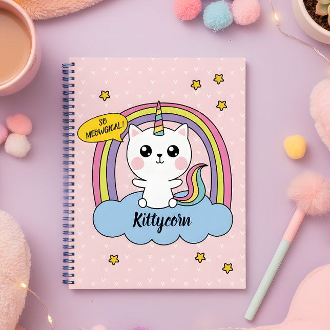 Meowgical Cute Kawaii Caticorn Pink Cartoon Notebook (This notebook is just  Purrfect!!)