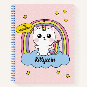 Meowgical Cute Kawaii Caticorn Pink Cartoon Notebook