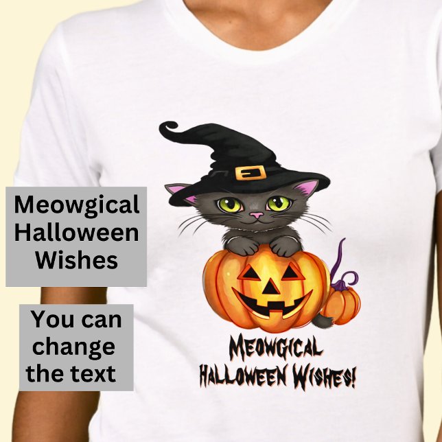 Meowgical Halloween Wishes Cat Witch Hat Pumpkin   T-Shirt (Creator Uploaded)