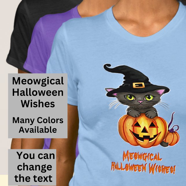 Meowgical Halloween Wishes Cat Witch Hat Pumpkin   T-Shirt (Creator Uploaded)