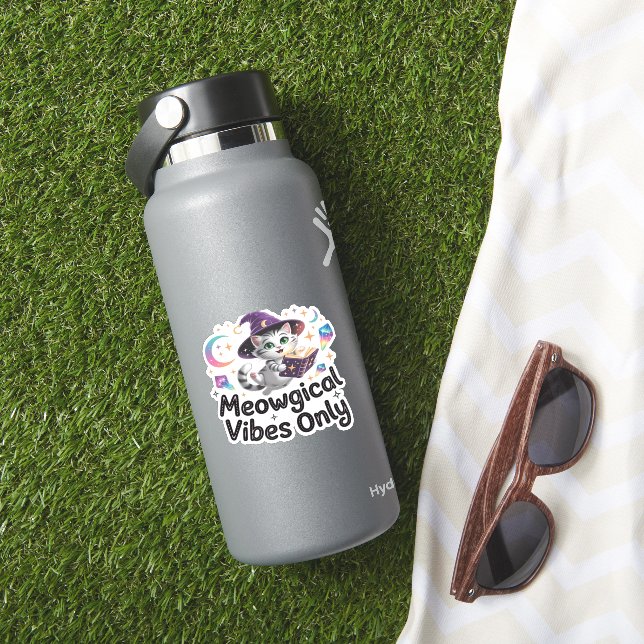 Meowgical Vibes Only, Floating Kawaii Witch Cat Ov (HydroFlask Insitu)