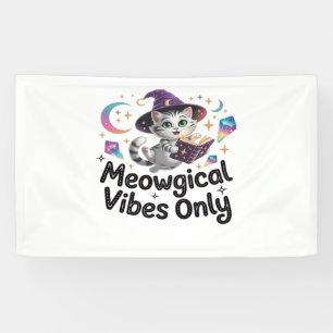 Meowgical Vibes Only, Floating Kawaii Witch Cat Ov Banner