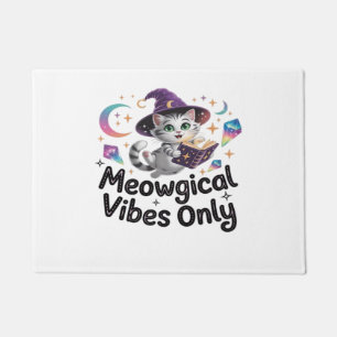 Meowgical Vibes Only, Floating Kawaii Witch Cat Ov Doormat