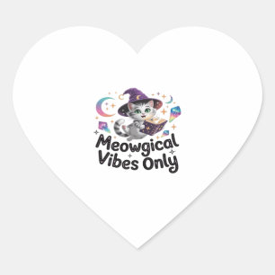 Meowgical Vibes Only, Floating Kawaii Witch Cat Ov Heart Sticker