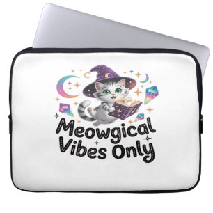 Meowgical Vibes Only, Floating Kawaii Witch Cat Ov Laptop Sleeve