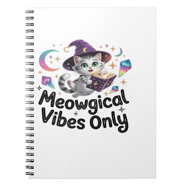Meowgical Vibes Only, Floating Kawaii Witch Cat Ov Notebook (Front)