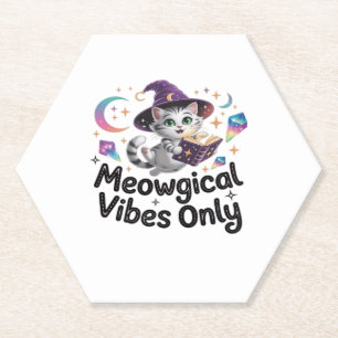 Meowgical Vibes Only, Floating Kawaii Witch Cat Ov Paper Coaster