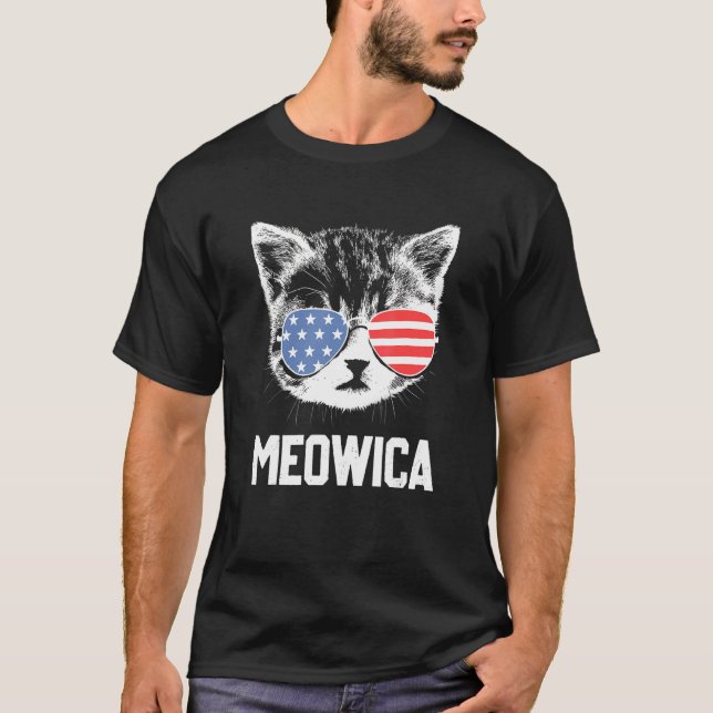 Meowica 4th July Pawtriotic Kitty Merica Cat Us Fl T-Shirt (Front)