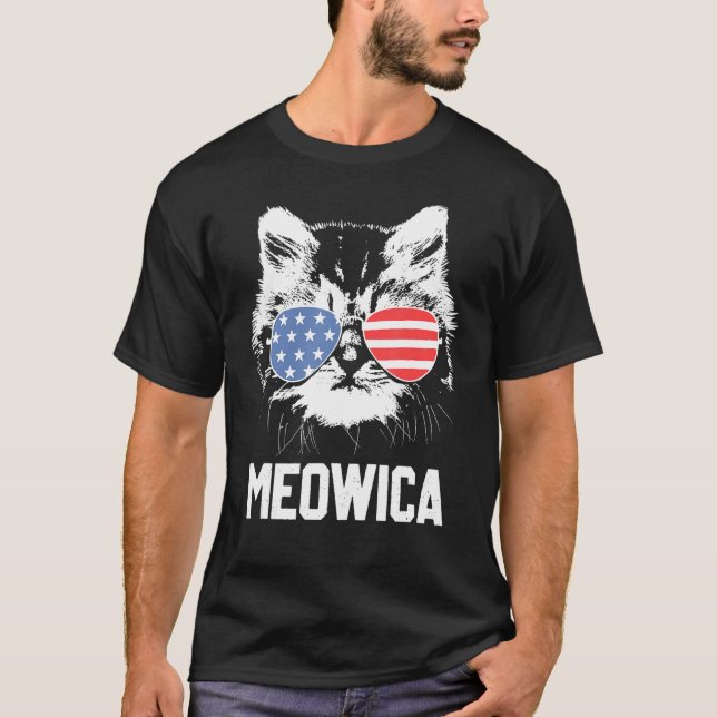 Meowica 4th July Pawtriotic Kitty Merica Cat Us Fl T-Shirt (Front)