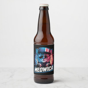 Meowica 4th of July Cat American Flag America USA Beer Bottle Label