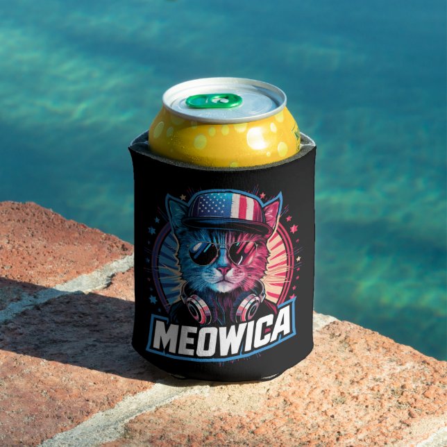 Meowica 4th of July Cat American Flag America USA Can Cooler (In Situ Pool)