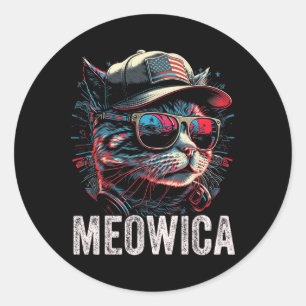 Meowica 4th Of July Cat American Flag America Usa  Classic Round Sticker